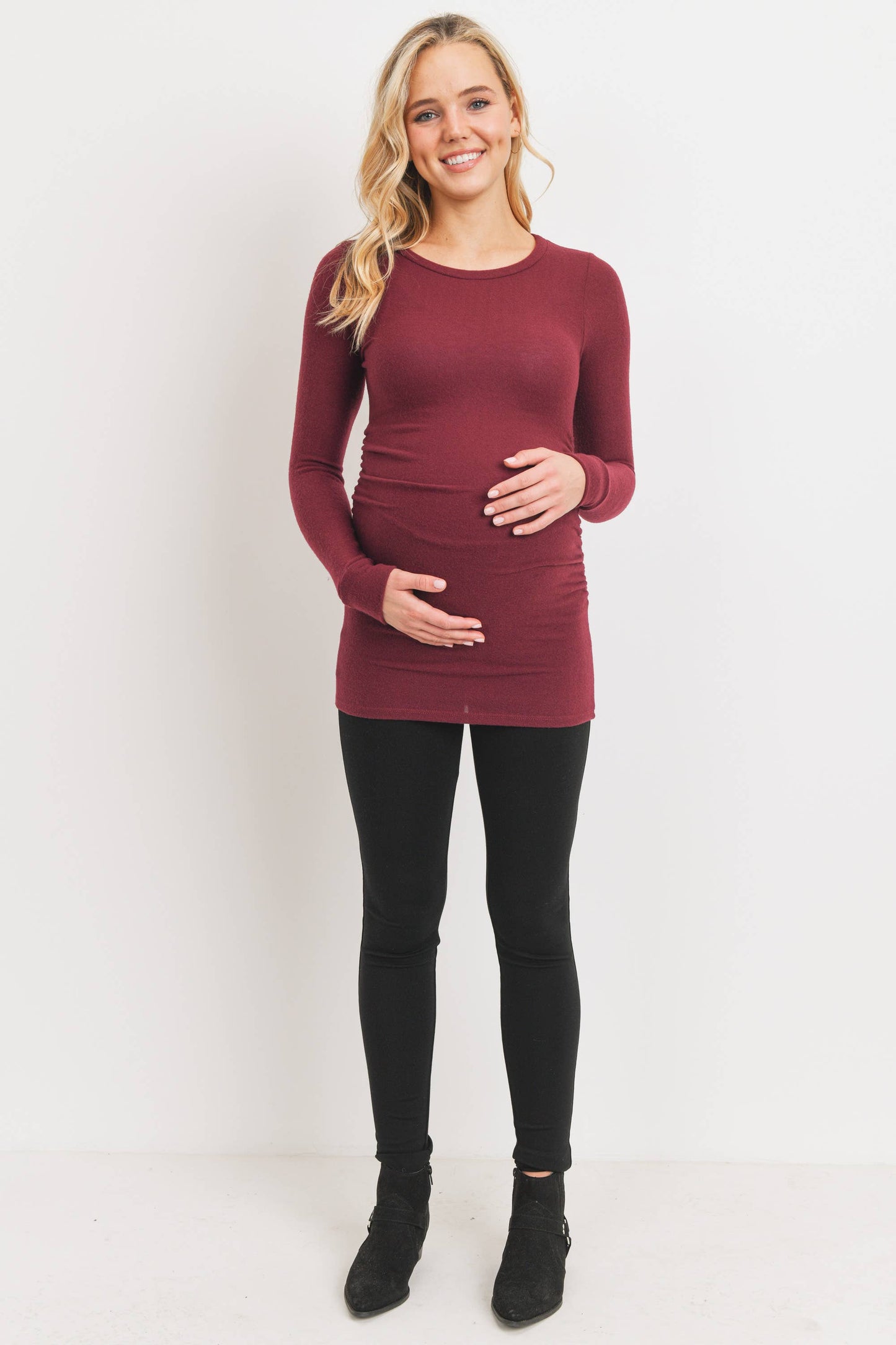 Hello Miz - Ruched Long Sleeve Maternity Knit Top