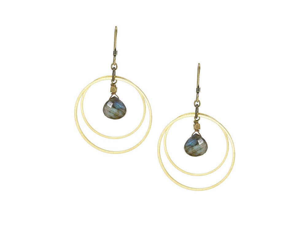 Edgy Petal Jewelry - Labradorite with Golden Double Circle Boho Hoop Earrings