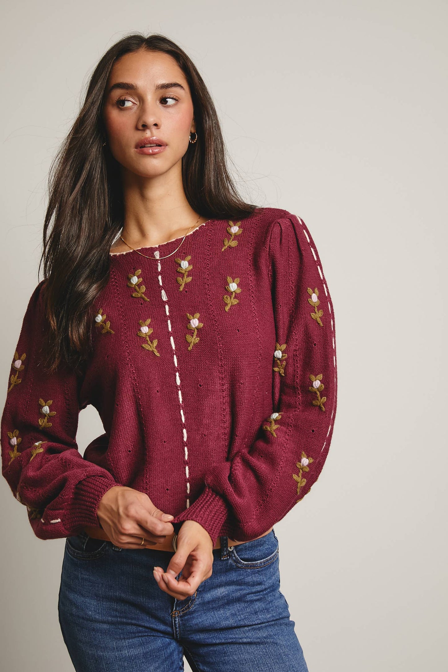 Forte - Embroidered Blossom Knit Sweater FSW0002