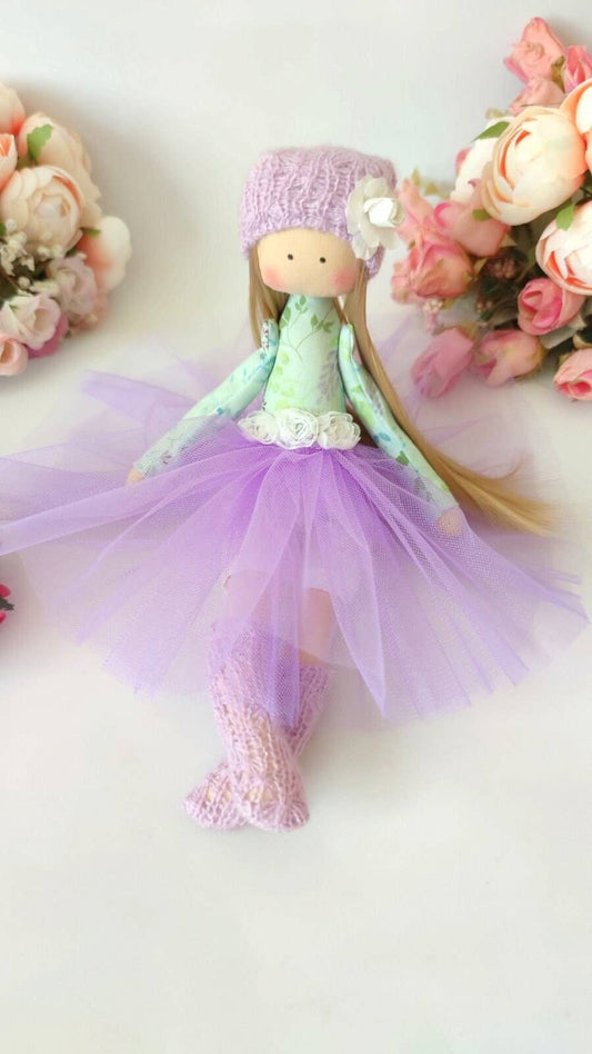 ChernikovaNataliya - Handmade Lilac Ballerina Rag Doll, Fabric