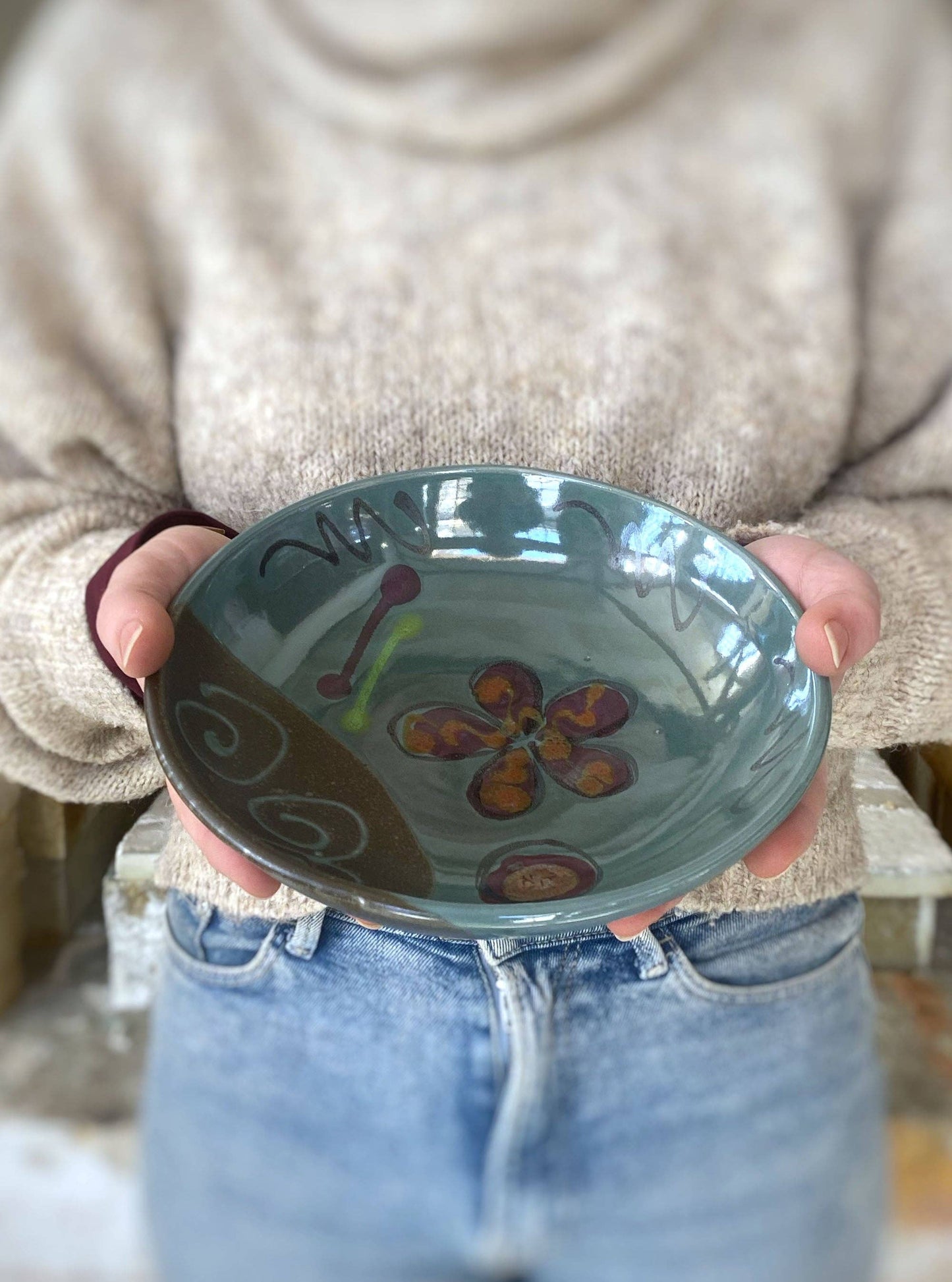 Lasser Ceramics - Green Poppy Dinner Bowl