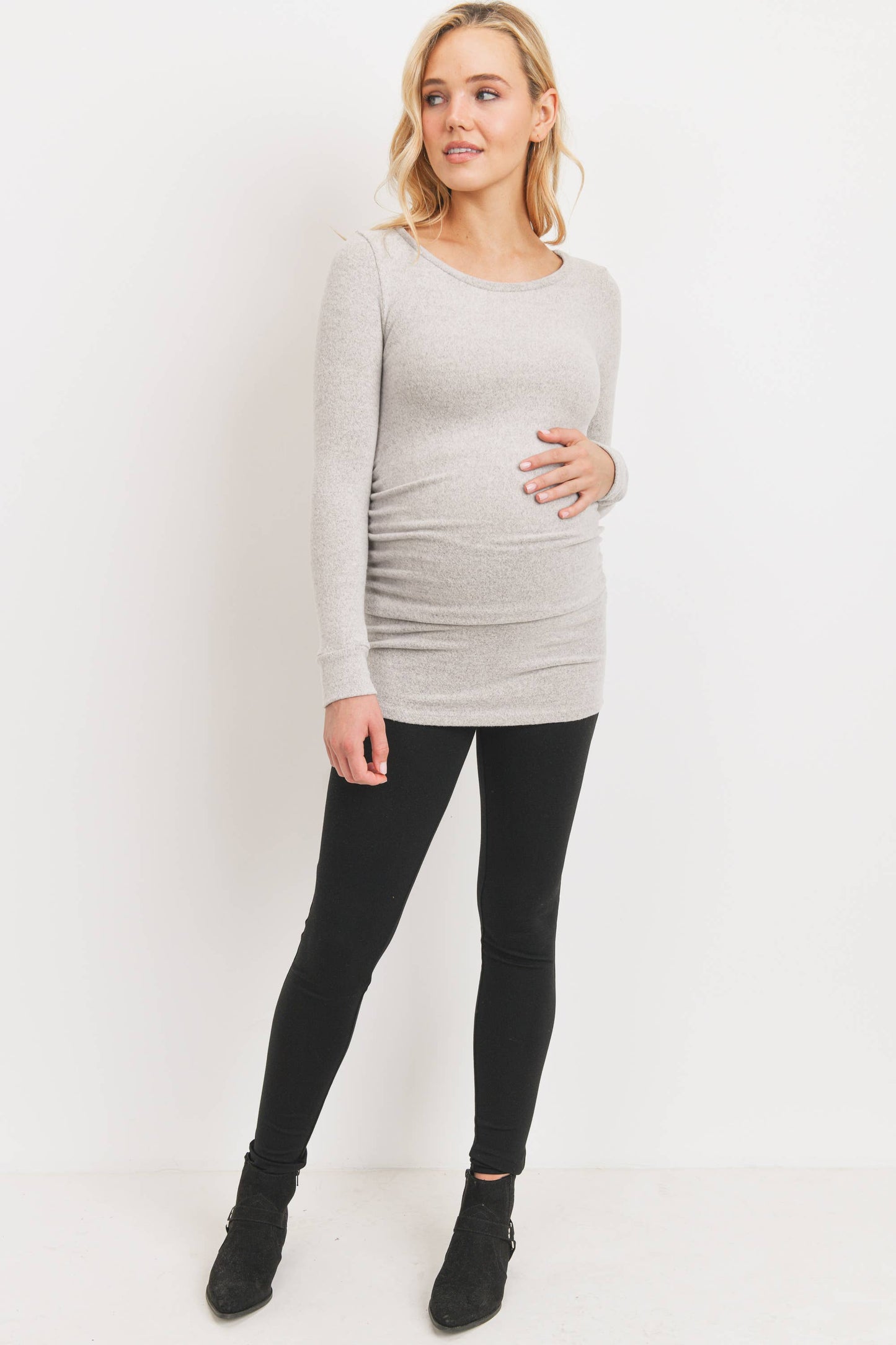 Hello Miz - Ruched Long Sleeve Maternity Knit Top