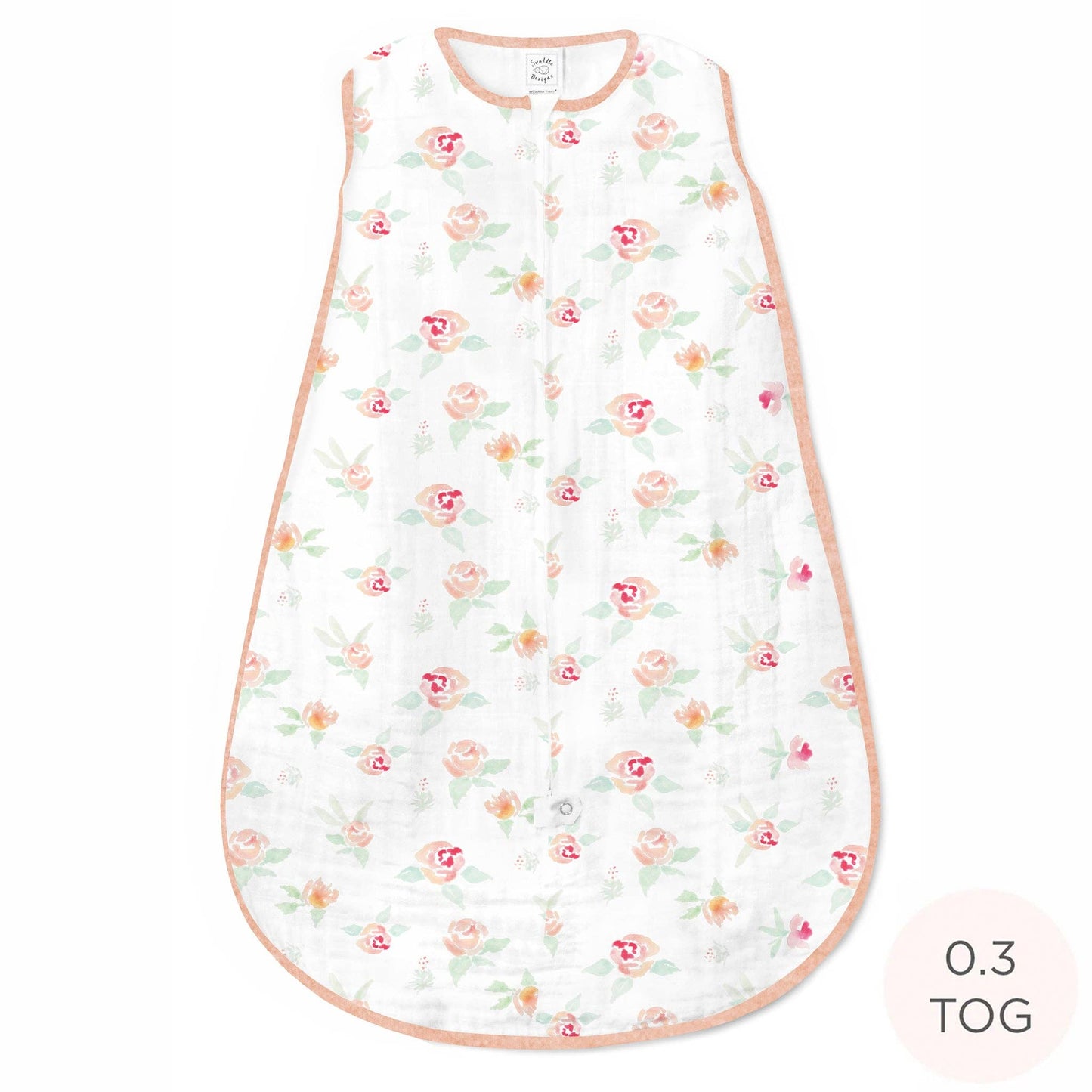 SwaddleDesigns - Muslin Non-Weighted zzZipMe Sack - Watercolor Peachy Pink Floral