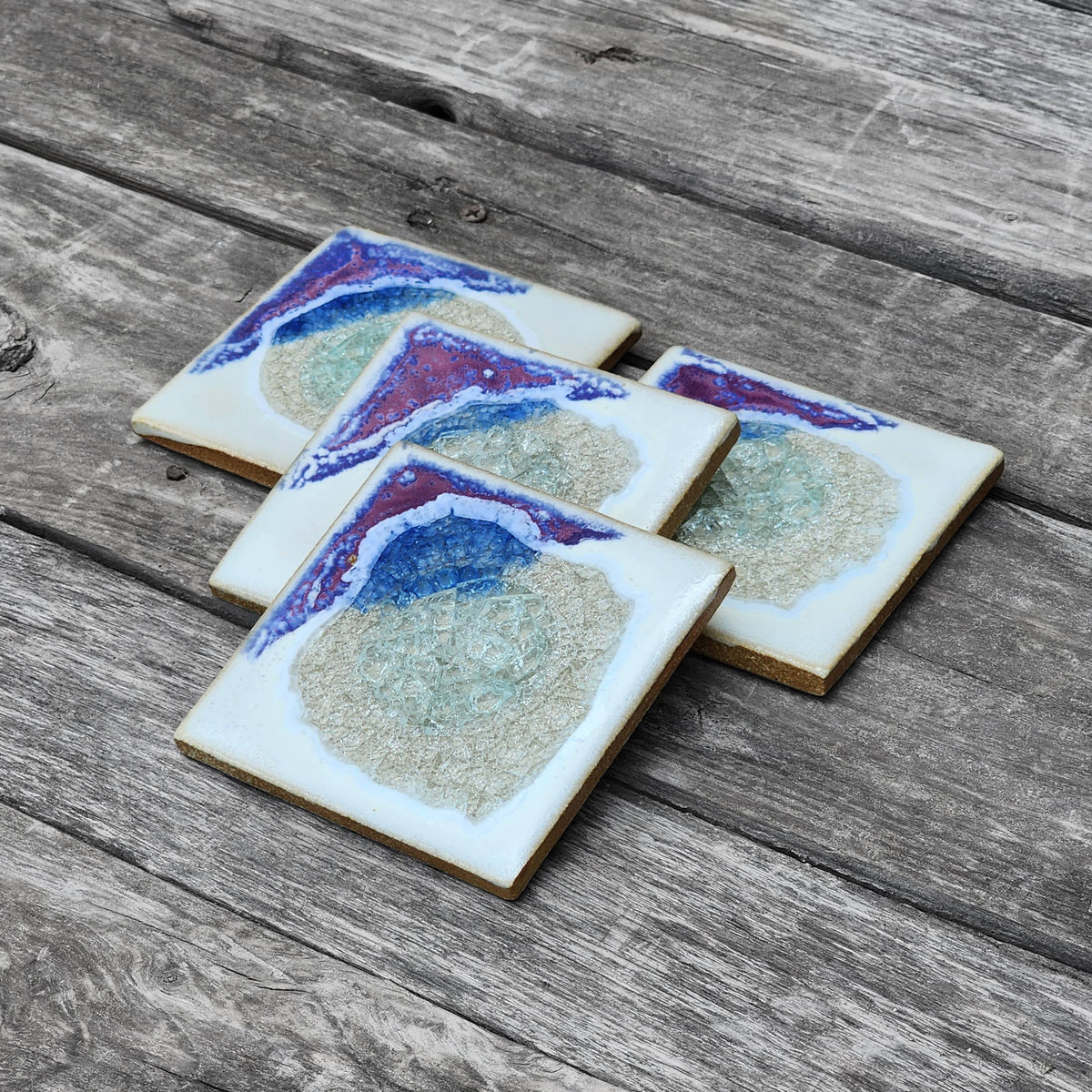 Dock 6 Pottery - Square Coaster - Purple Rose - Individual Coaster