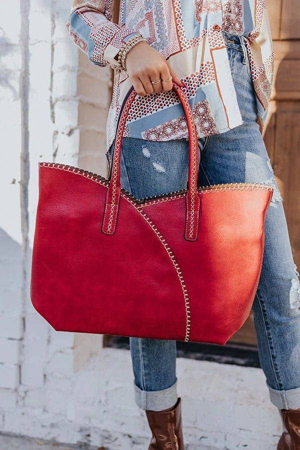 MiMi Wholesale - COL001-2 2-in-1 Stitch Trim Detail Shoulder/Tote Set Bag