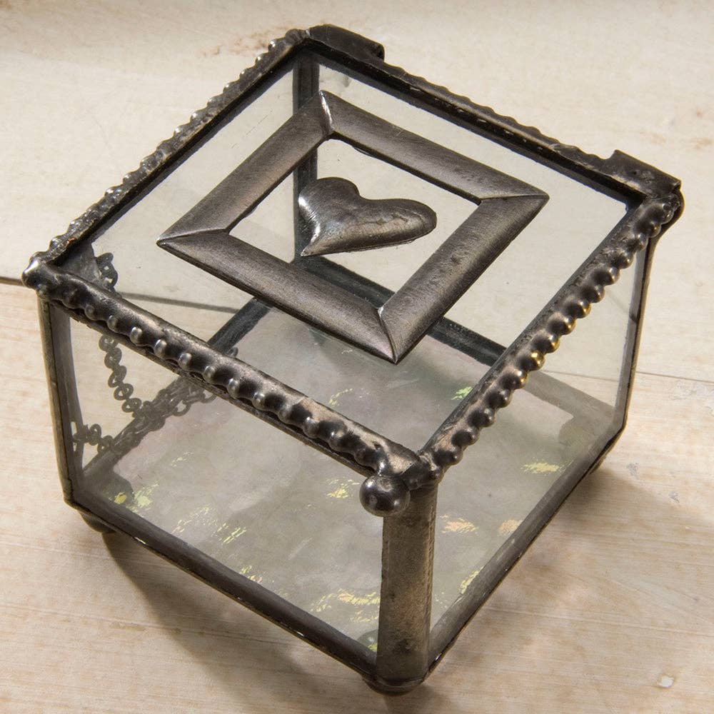 J Devlin Glass Art & Bert Anderson Collection - Box 622 Clear Glass Box with Heart Accent