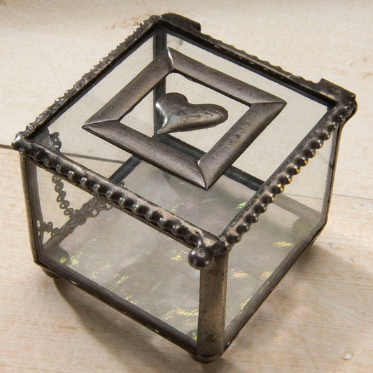 J Devlin Glass Art & Bert Anderson Collection - Box 622 Clear Glass Box with Heart Accent
