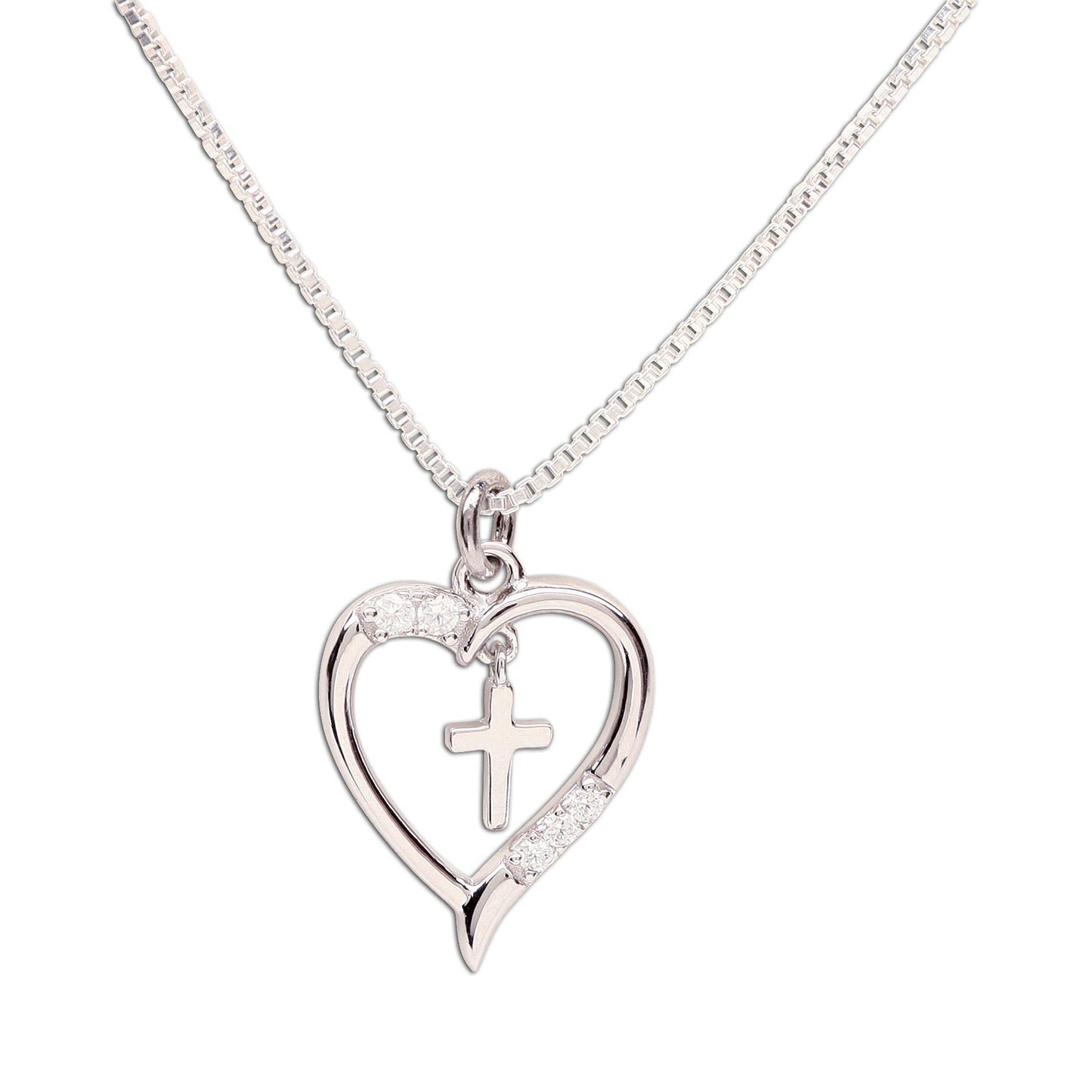 Cherished Moments - Sterling Silver Children's Cross Heart Necklace for Girls