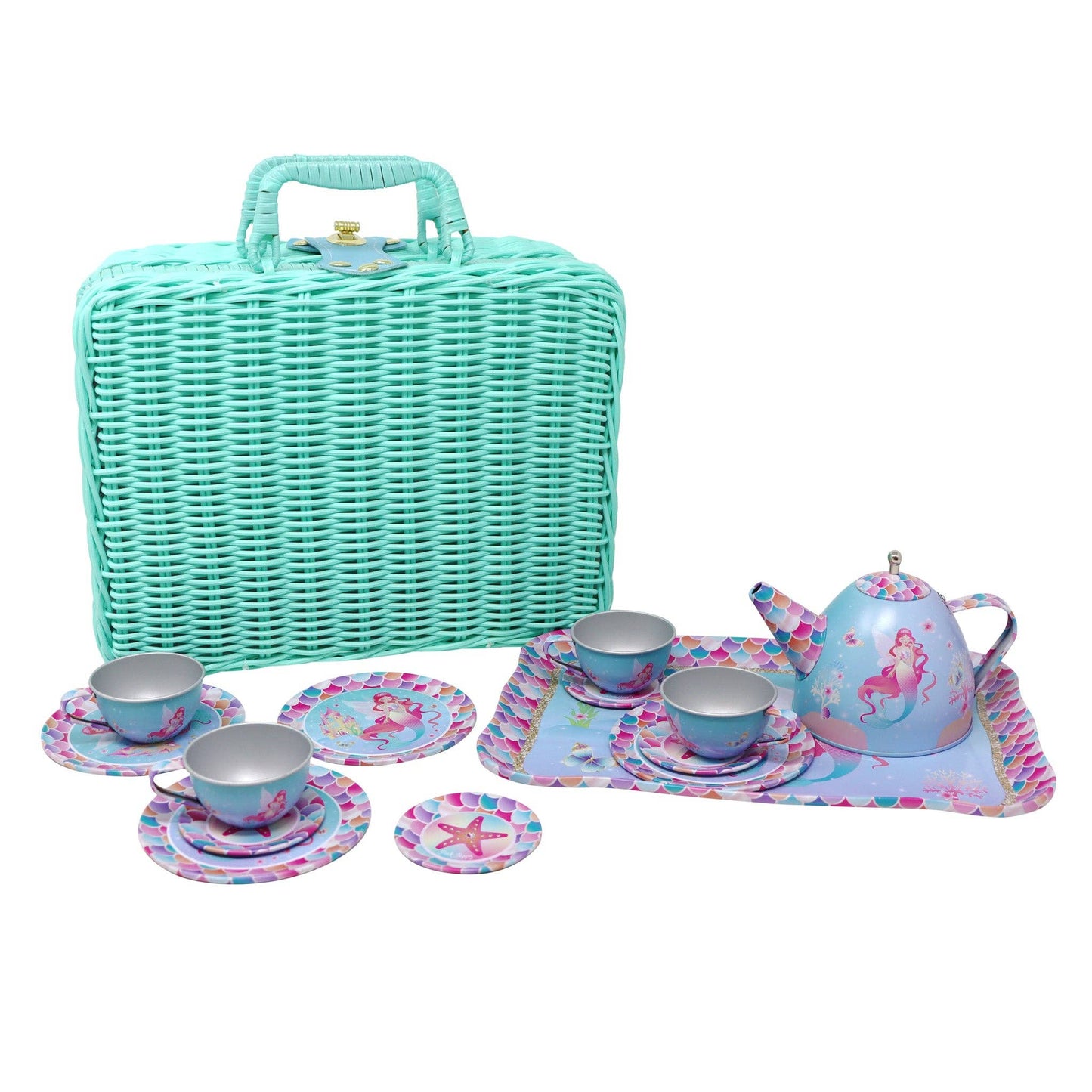 Shimmering Mermaid Tea Set in Basket | Pack of 1