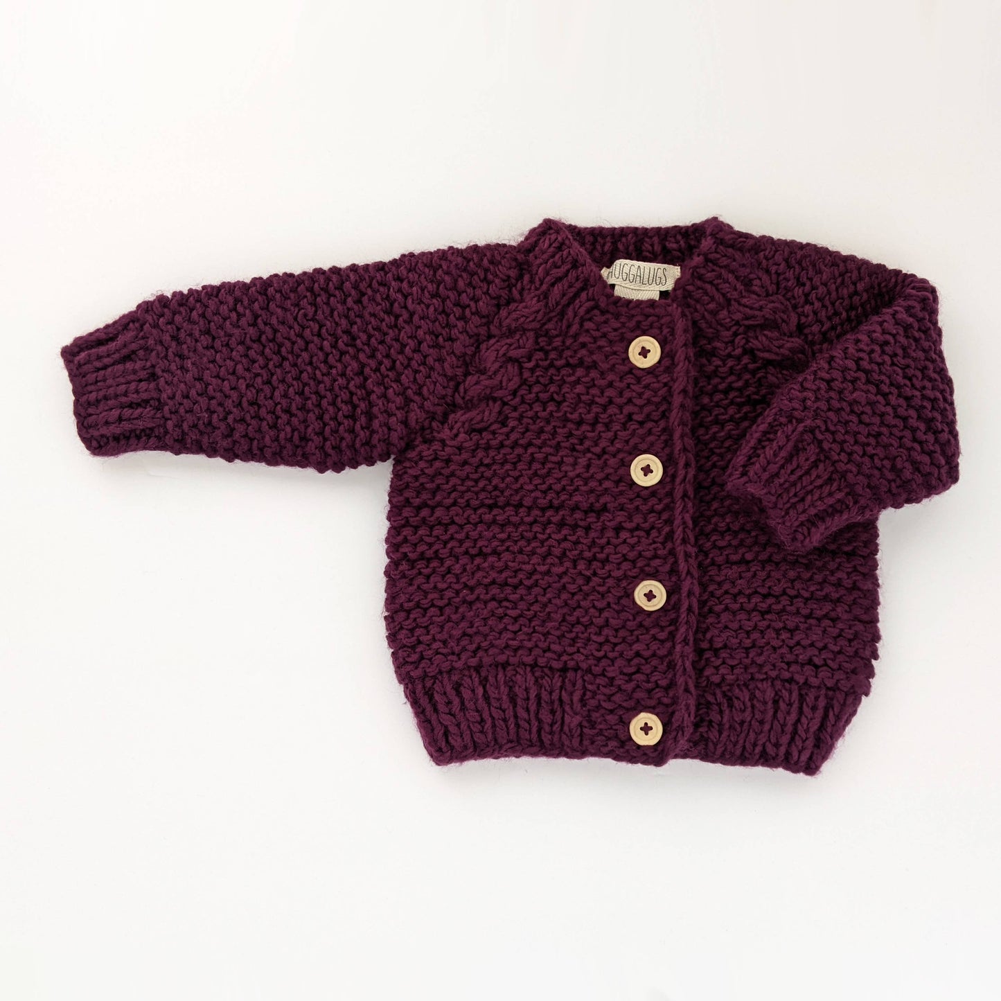 Huggalugs - Plum Garter Stitch Cardigan Sweater