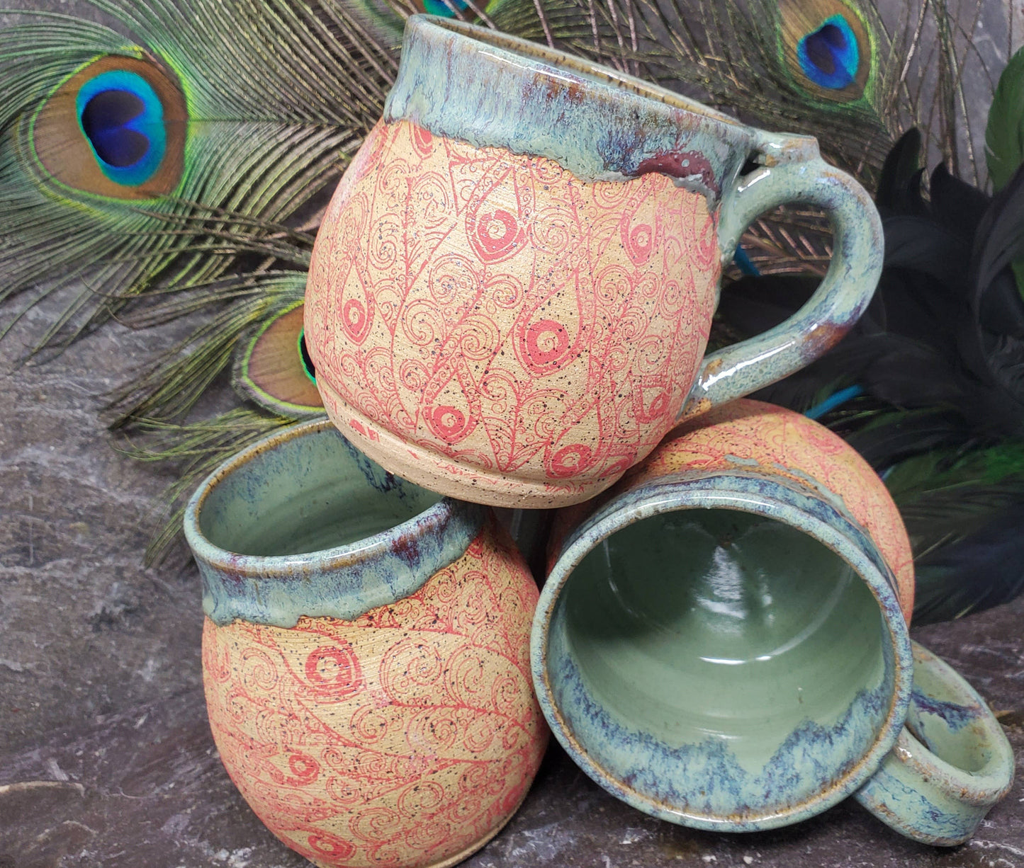 Turtle Hollow Pottery - Peacock Feather Mug