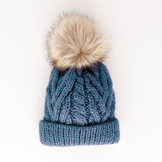 Huggalugs - Slate Blue Pop Pom Pom Beanie Hat