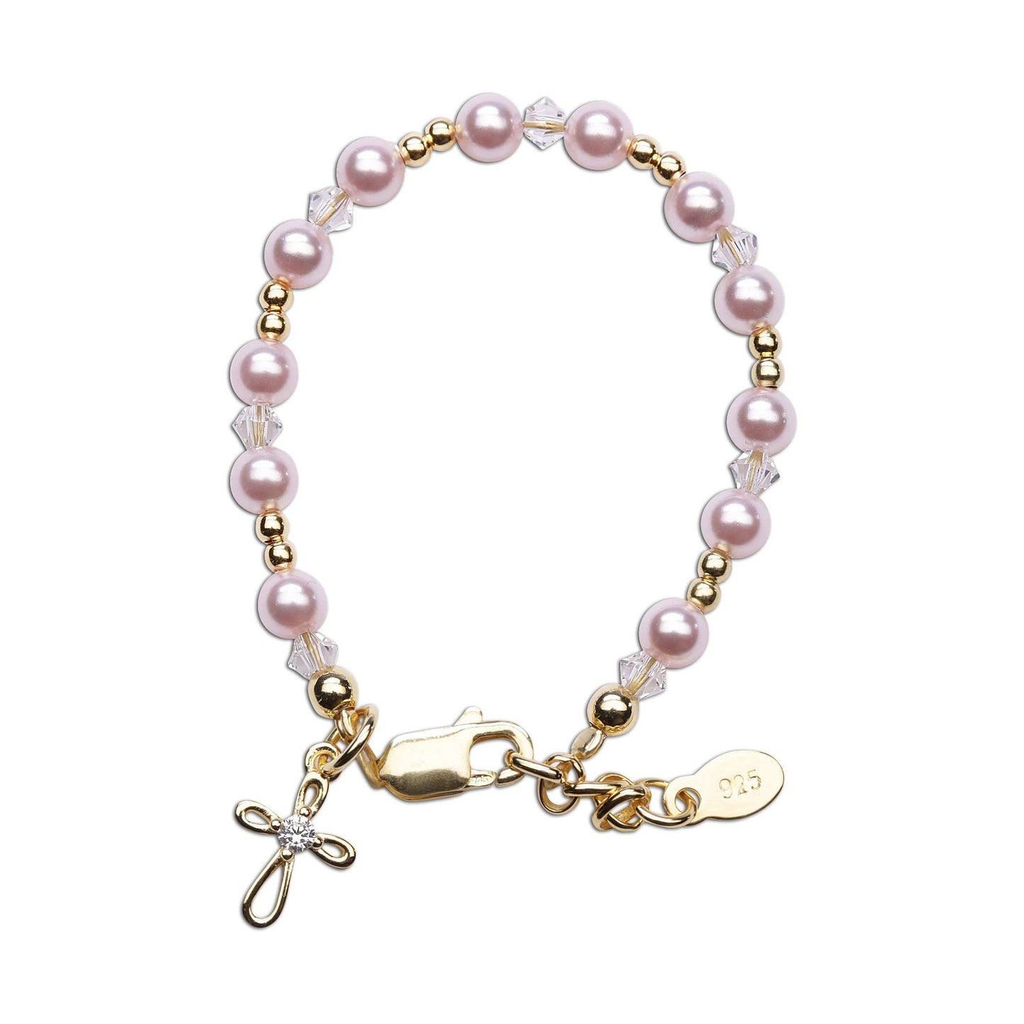 Cherished Moments - 14K Gold-Plated Pink Pearl Cross Baby Girl Christening Gift