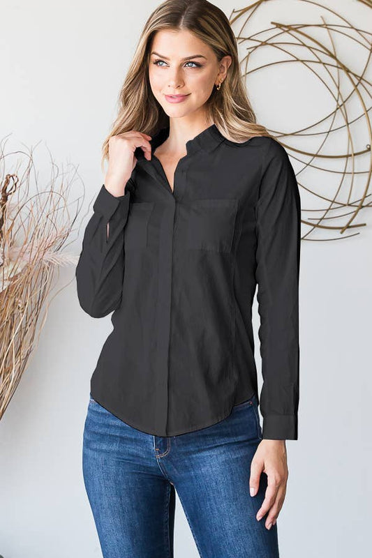 LONGSLEEVE COLLAR SHIRT FRONT BUTTON CLOSURE