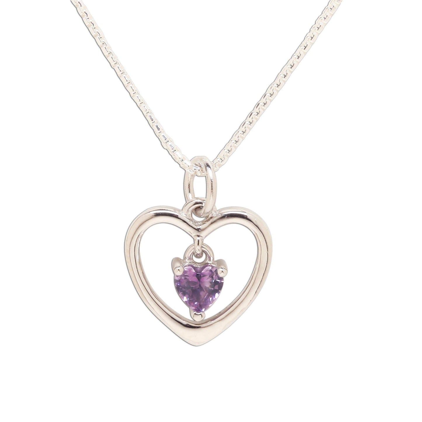 Cherished Moments - Sterling Silver Birthstone Dancing Heart Necklace for Kids