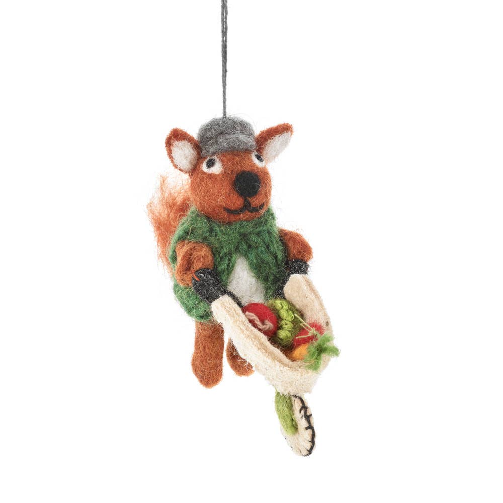 Handmade Felt Foster the Gardening Squirrel Hanging Decor.