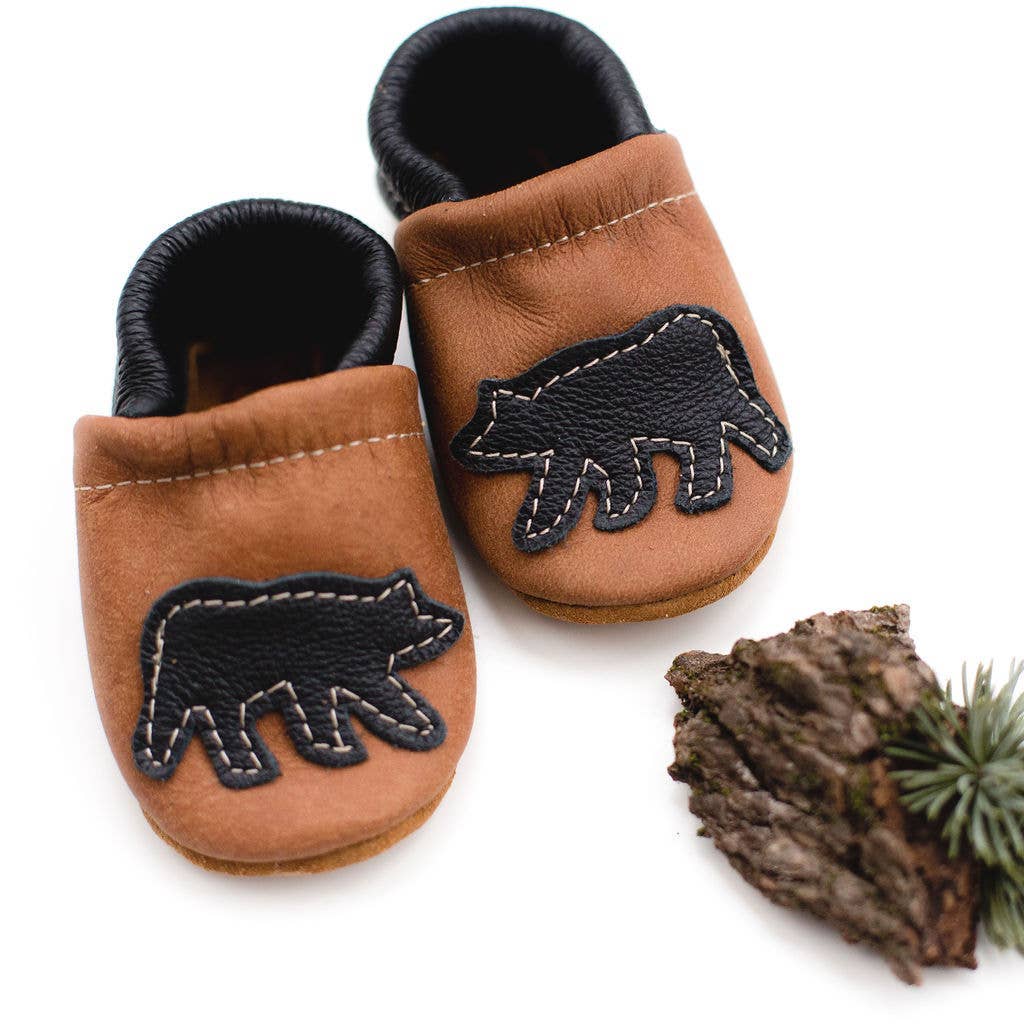 Black Bear Leather Baby Booties & Moccasins Toddler Shoes: 9M