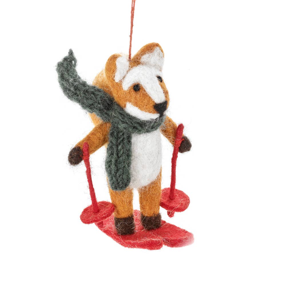 Handmade Felt Felix the Skiing Fox Hanging Christmas Decor.