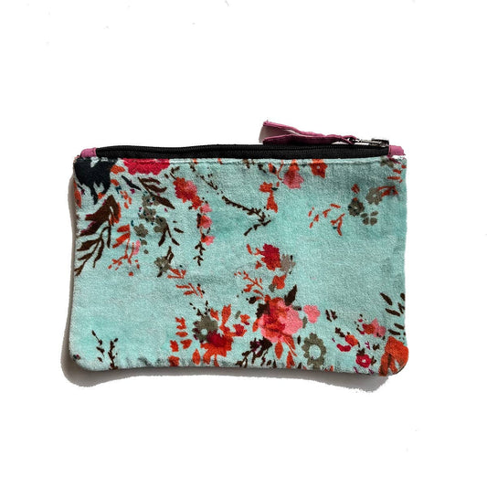 Napoli Velvet Pouch Wildflower: 7.5" by 5" / Blue