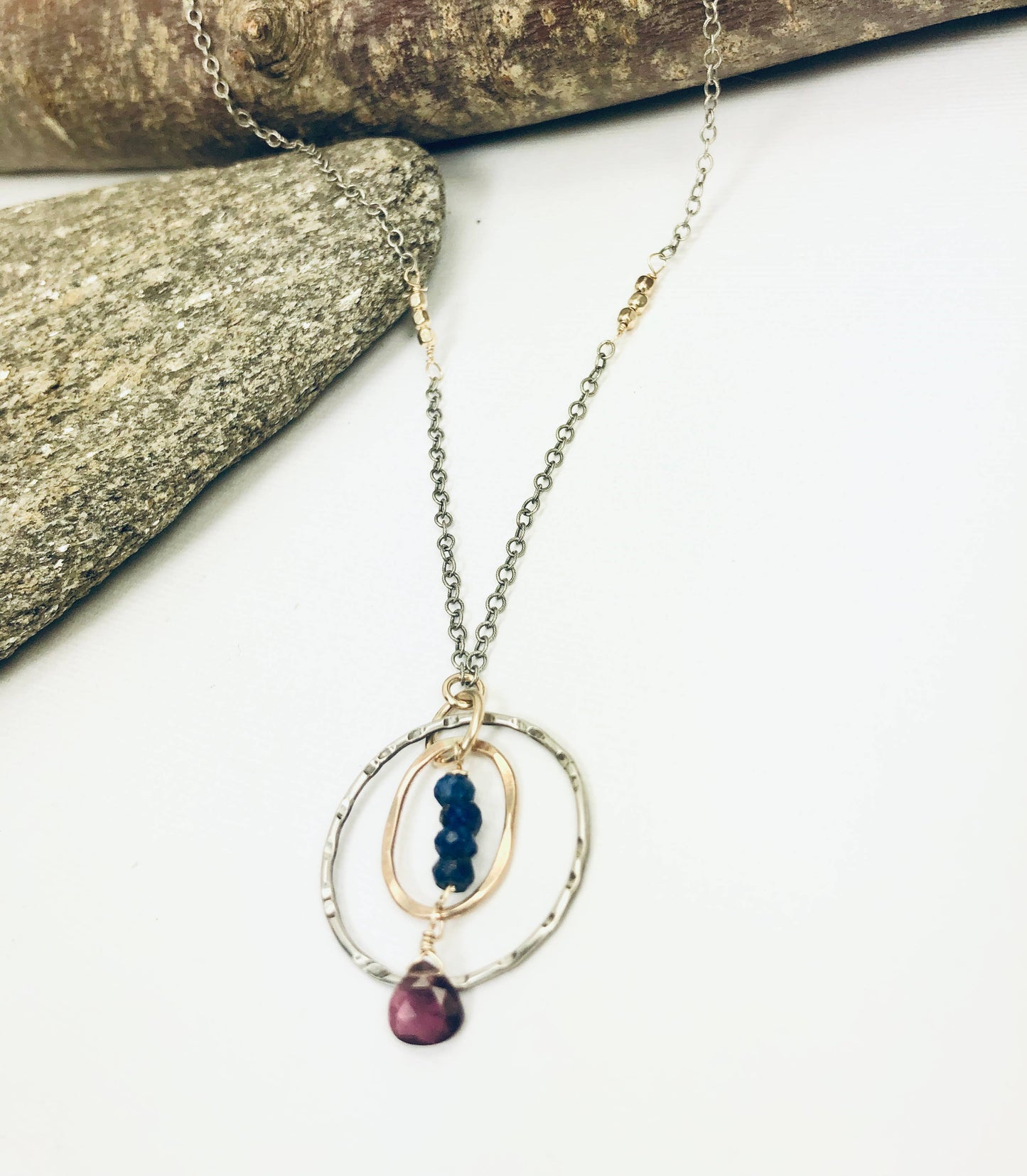 Laura J Designs - Garnet Sunburst Circles Necklace