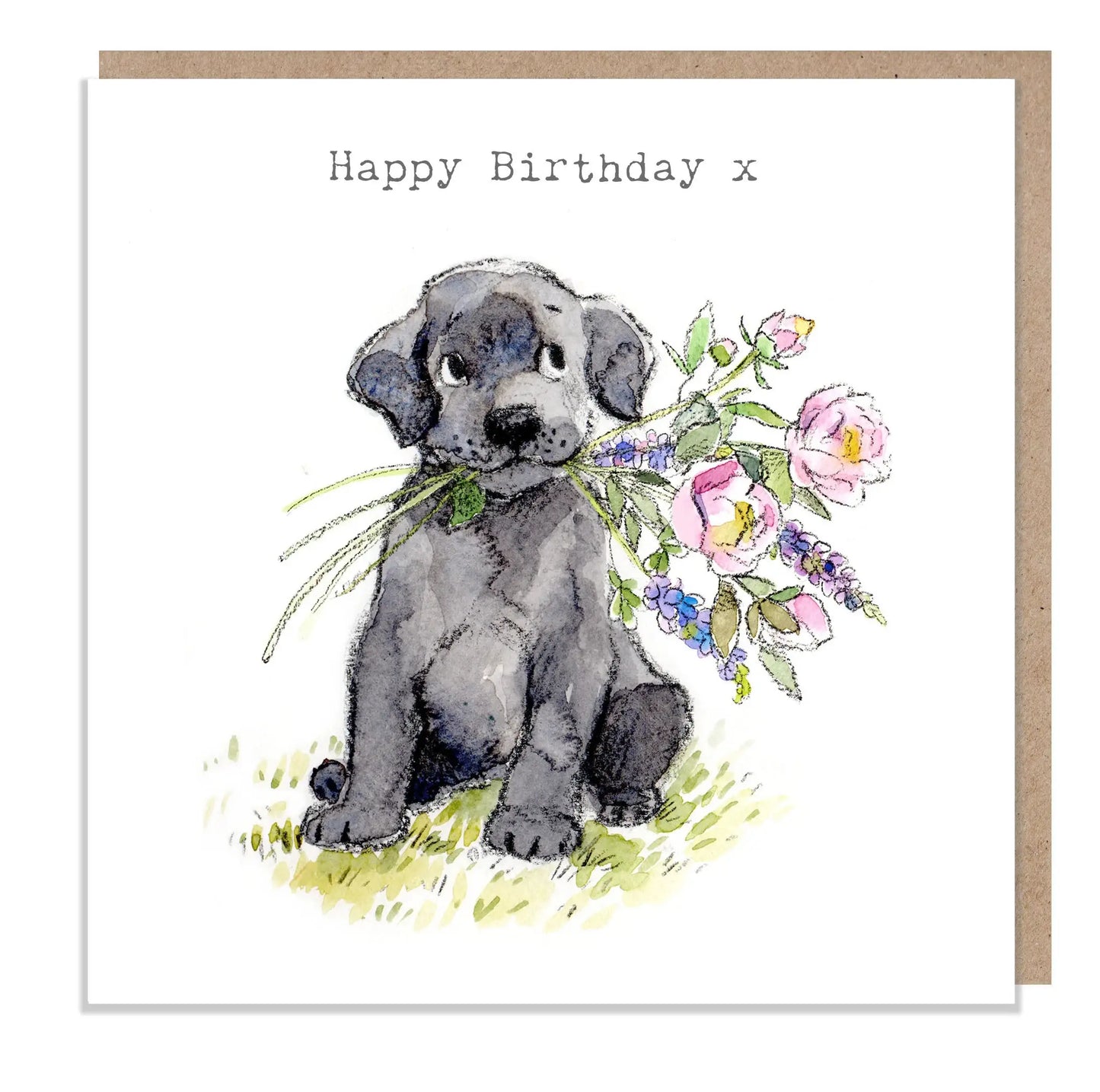 Paper Shed Design Ltd - Cute Dog Birthday Card - Black Labrador With Flowers