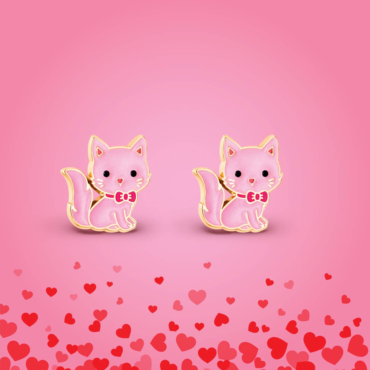 Girl Nation - Pink Kitty Cutie Stud Earrings