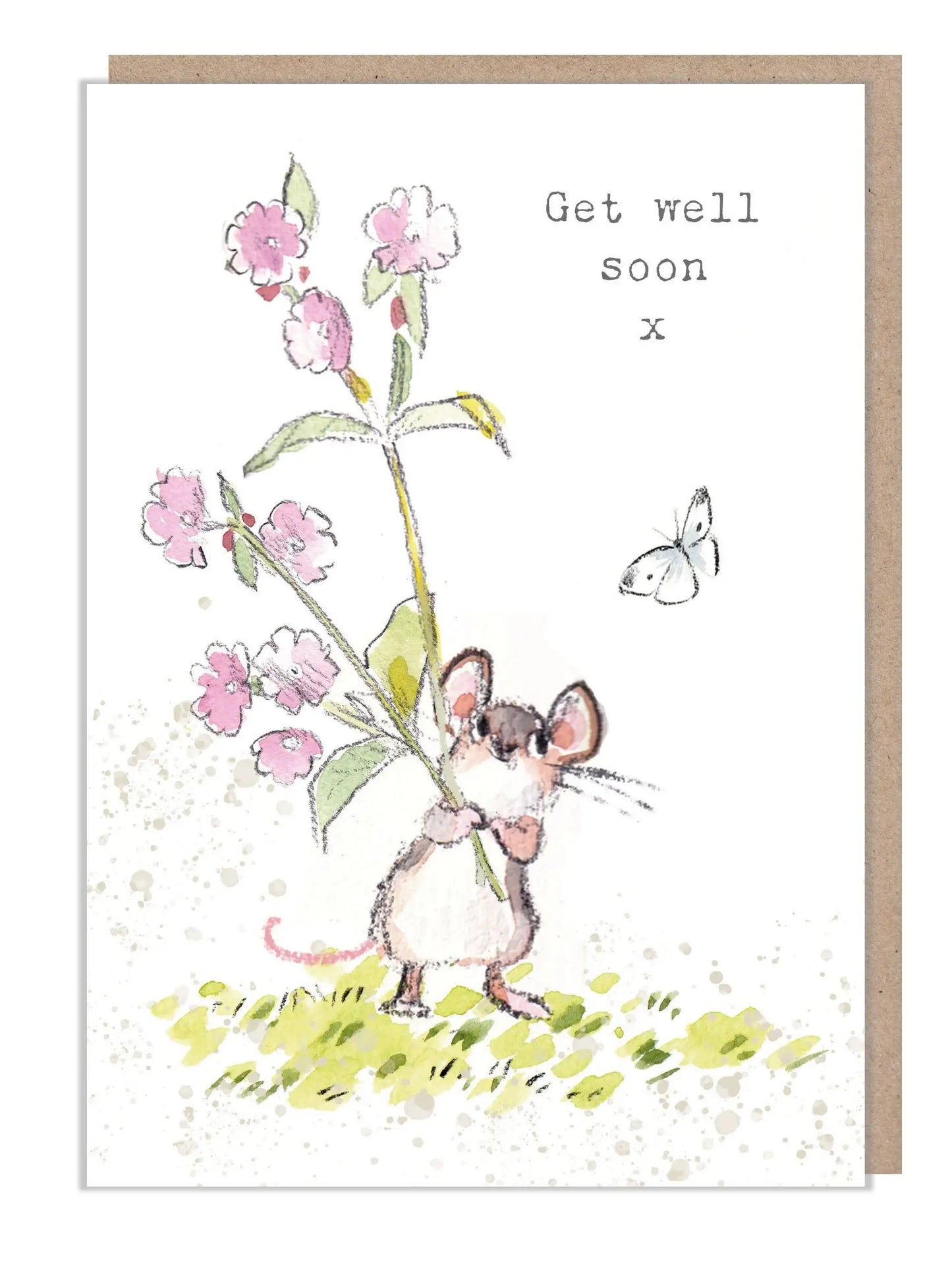 Paper Shed Design Ltd - Get Well Soon - Mouse With Flowers